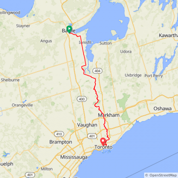 Barrie to Toronto
 126 km