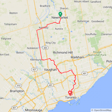 Newmarket to Toronto
90 km