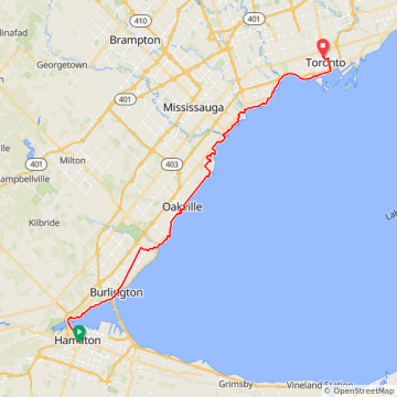 Hamilton to Toronto 
88 km