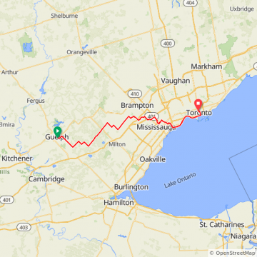 Guelph to Toronto
 109 km