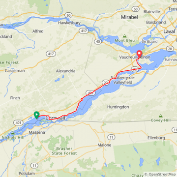Cornwall à Vaudreuil 109 km